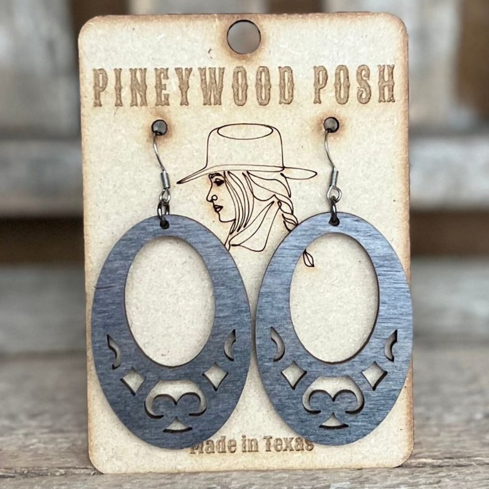 Western boho wood earrings graphite grey
